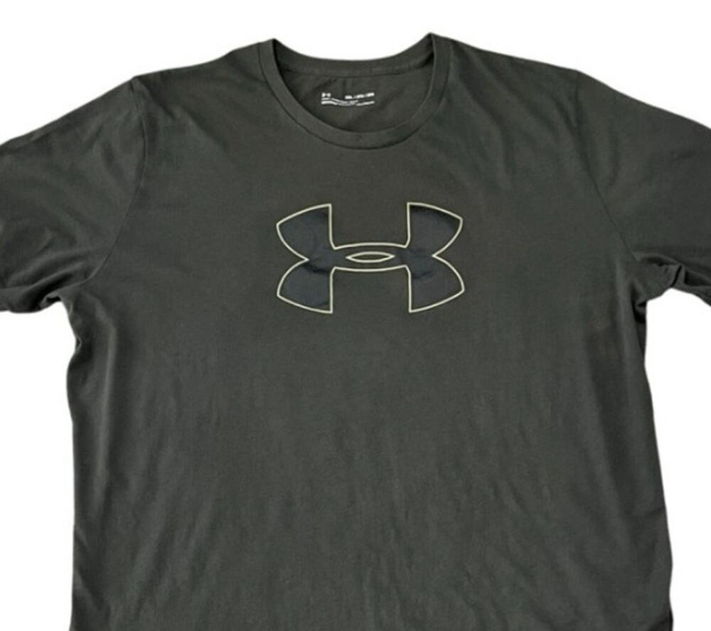 Under Armour Heat Gear Loose T-Shirt Mens 2XL Green Black Logo Short Sleeve Crew